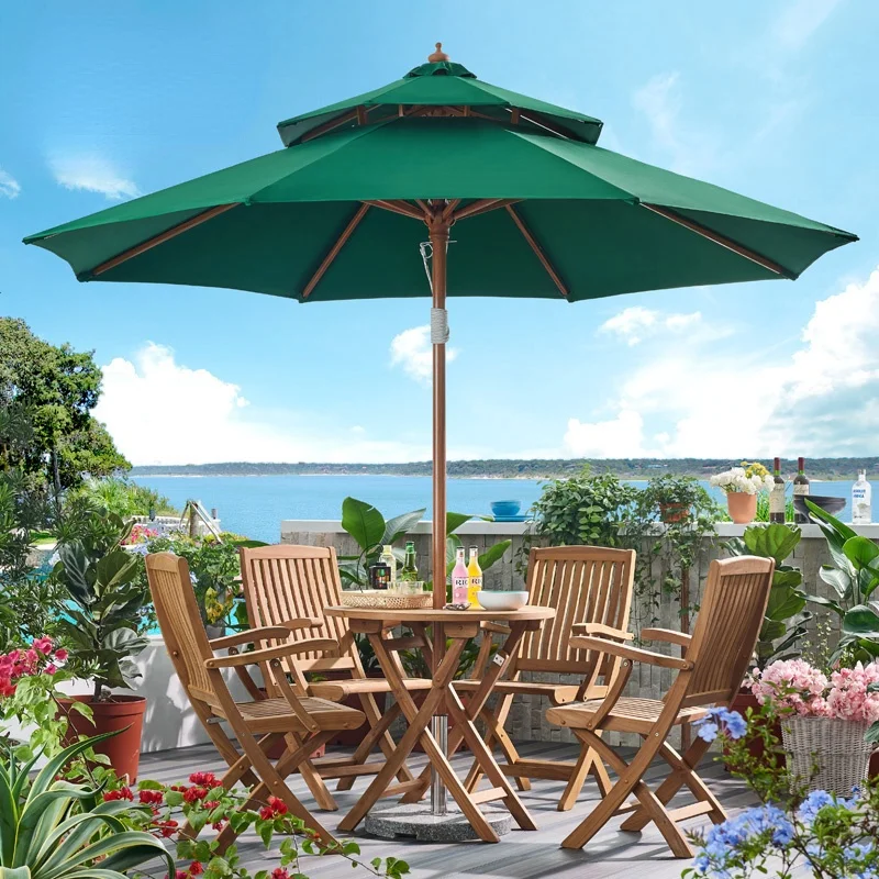 Central-Column Umbrella Sunshade Garden Table, Chair and Umbrella Outdoor Beach Stall Folding Sun Umbrella Outdoor Umbrella