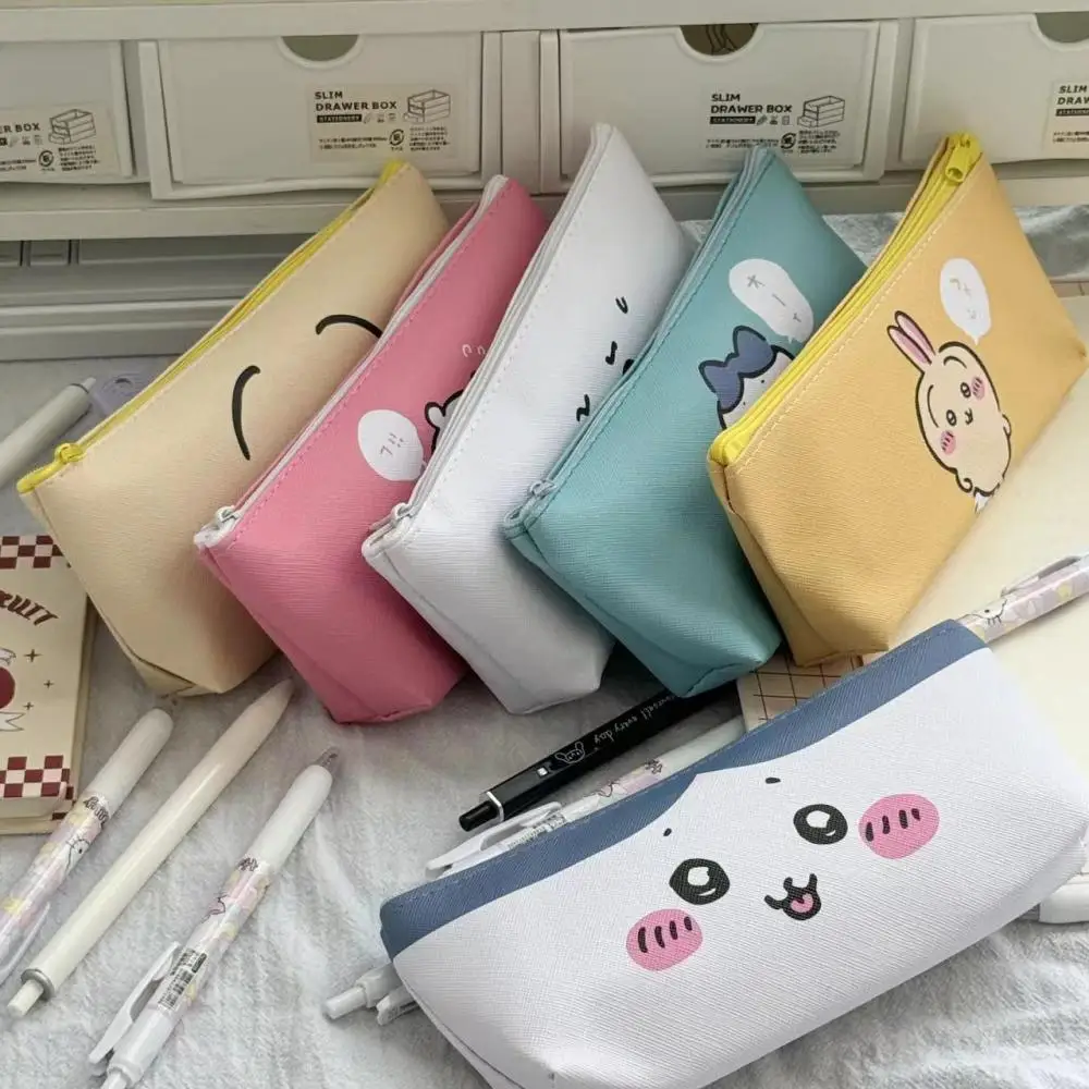 New Chikawa Cartoon Cute Leather Printed Pencil Stationery Bag Hachiware Usagi Anime Kawaii Girl Makeup Brush Storage Bag Gifts