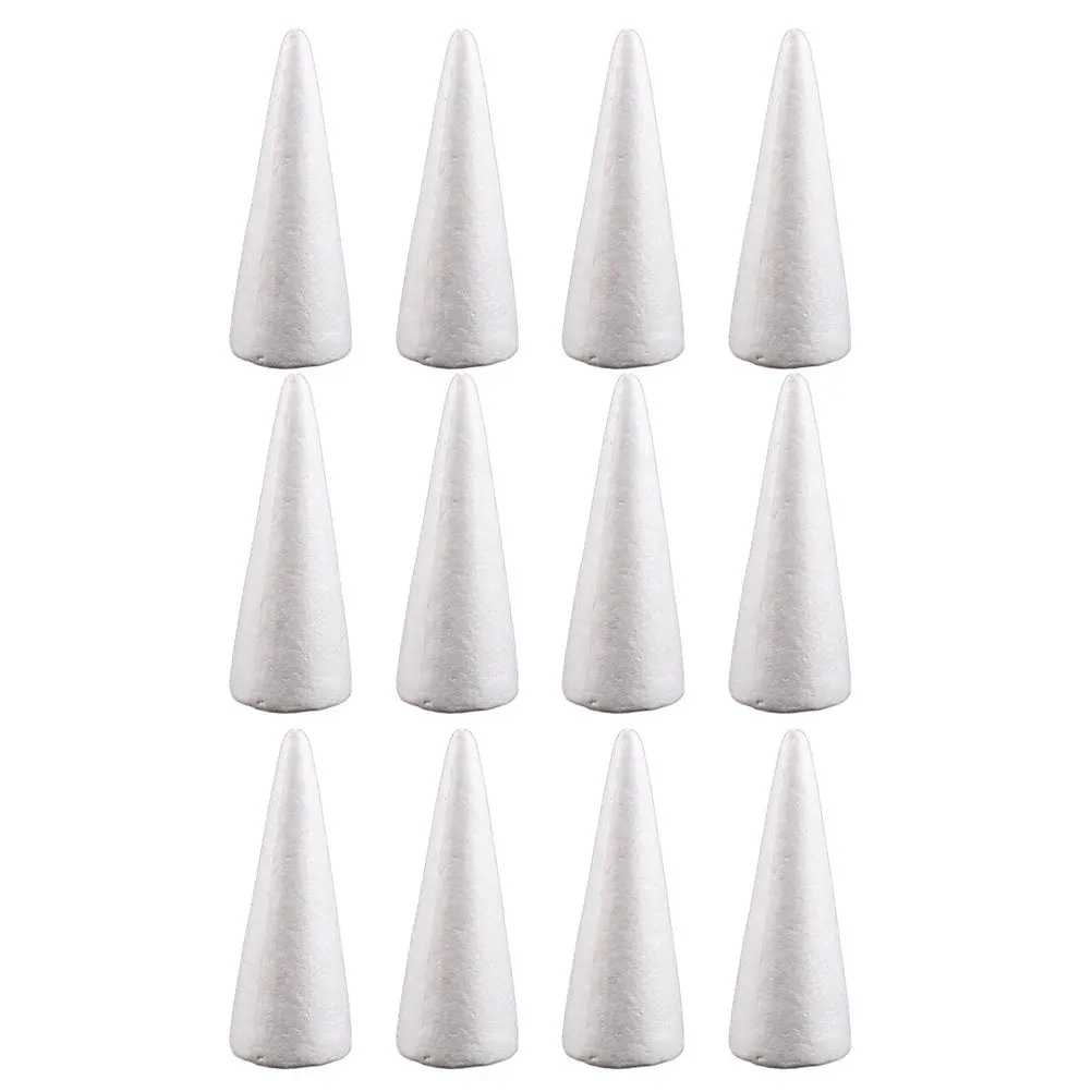 

12Pcs White Craft Cones Polystyrene Foam DIY Accessories for Holiday Decorations Christmas Tree Centerpiece School Crafts Kids