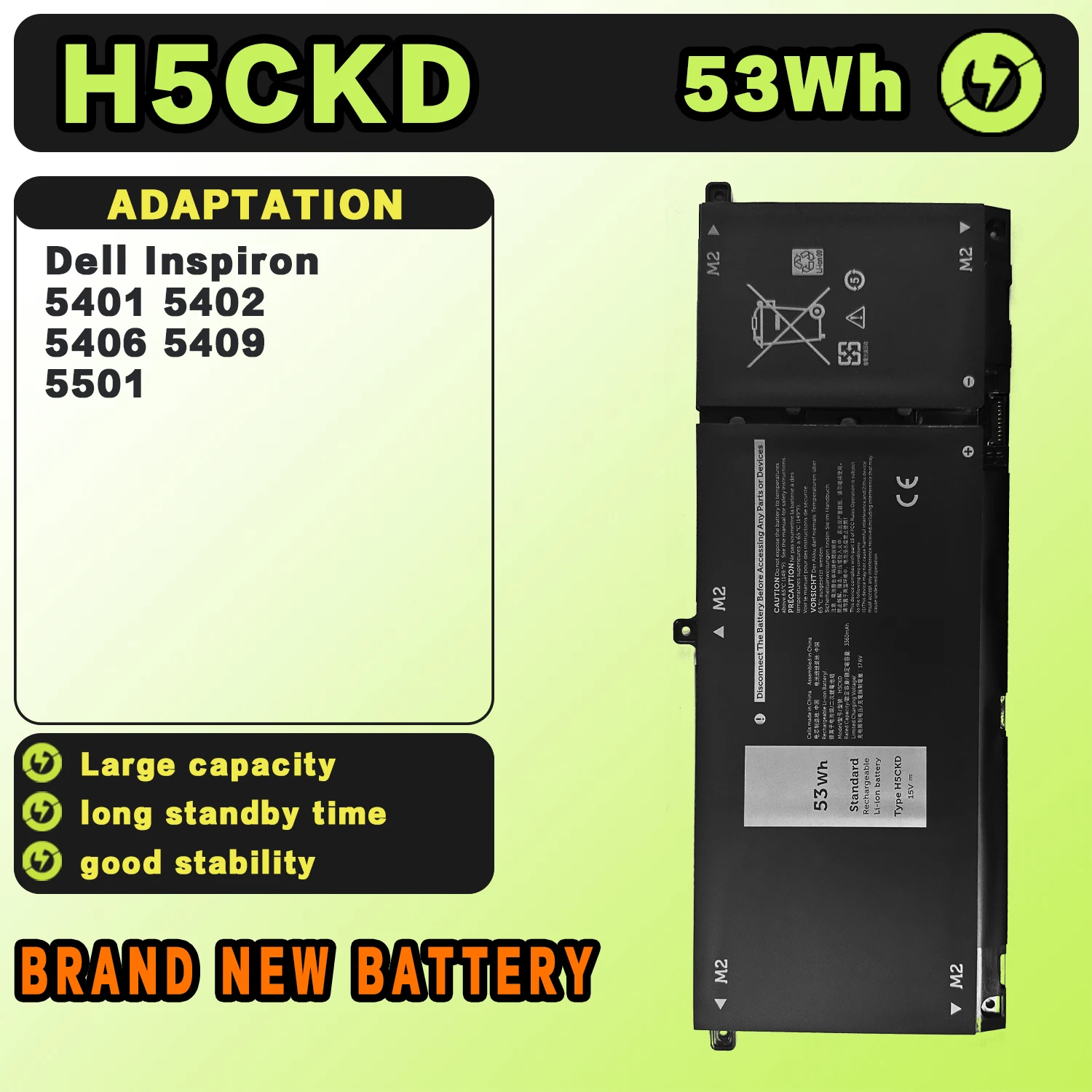 SAT H5CKD New Laptop Batteries Replacement For DELL Inspiron5401 5402 5406 5409 5501 15V-53Wh-3533mAh