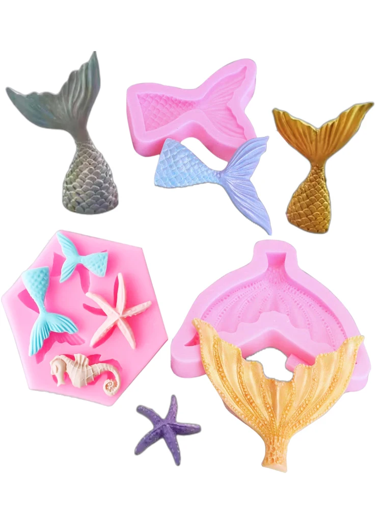 Kinds Mermaid Fish Tail Silicone Moulds Fondant Sugarcraft Starfish Seahorse Form Chocolate Baking Cake Tools Resin Clay Mould