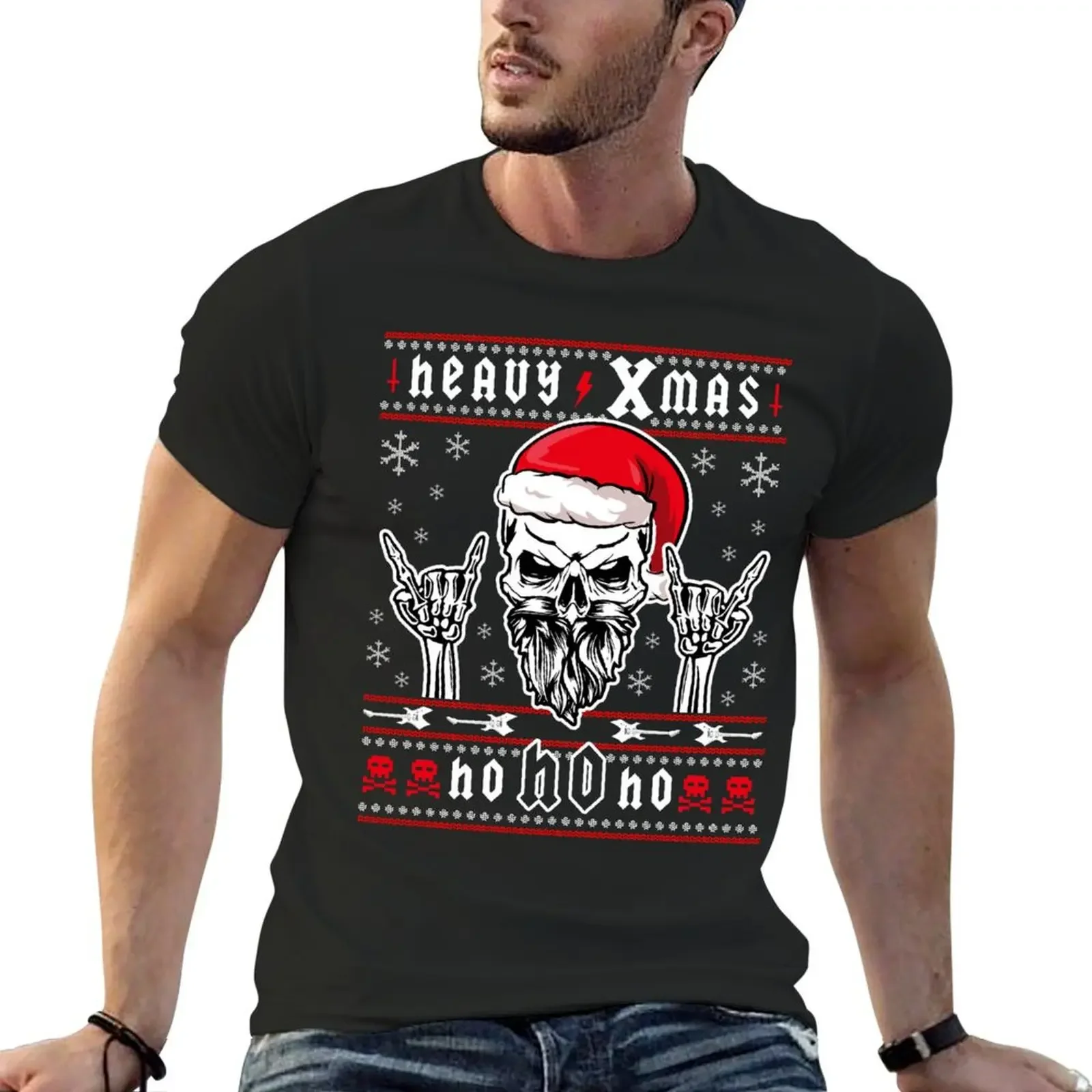 Kopie von HEAVY CHRISTMAS - Ugly Xmas Sweater - HEAVY DEATH BLACK METAL Rocker Rock Horns T-Shirt sports fans t shirt for men