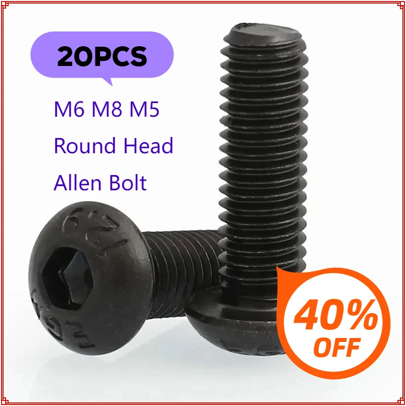 20pc M6 M8 M5 Allen Bolt Round Head DIN7380 12.9 Hexagon Hex Socket Cap Screw Bolt Pan Mushroom Head 35mm 40mm 50mm