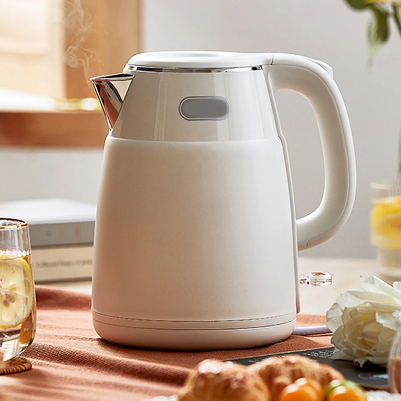 غلاية كهربائية 1.5L سعة كبيرة مزدوجة الطبقات إيقاف تلقائي غلاية الماء الساخن براد شاي وعاء داخلي من الفولاذ المقاوم للصدأ