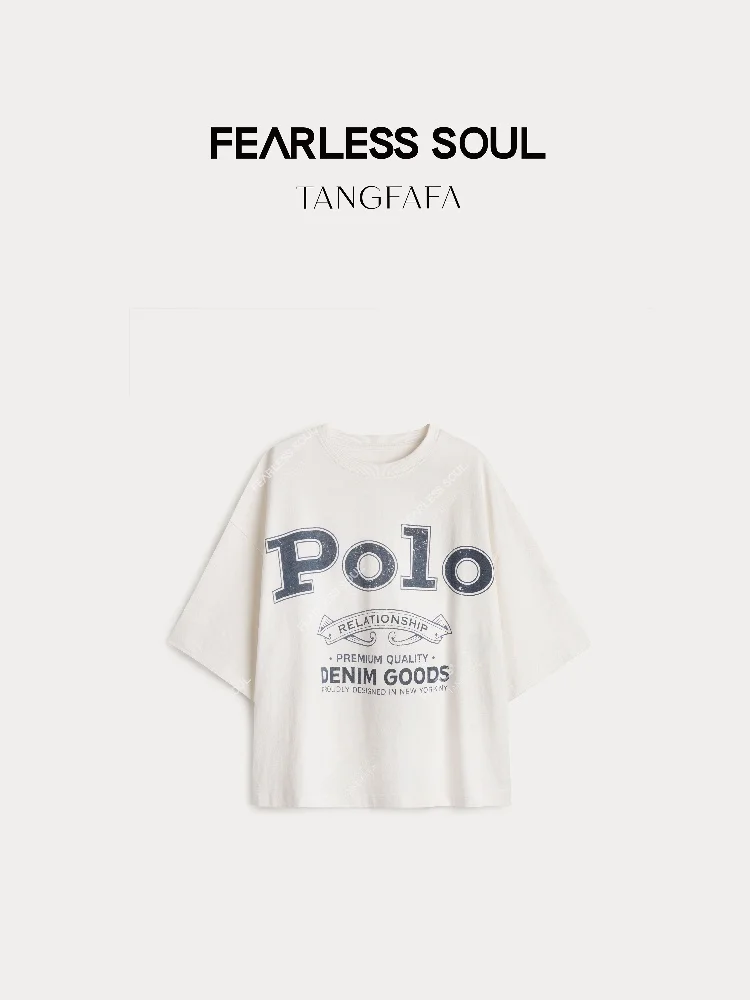 

Футболка TFA Early Spring из хлопка с буквенным логотипом, корейский стиль, свободный крой, креативный принт, летняя повседневная модель с круглым вырезом и коротким рукавом