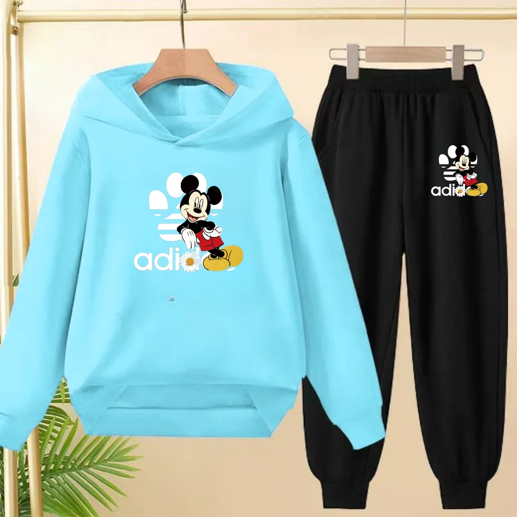 

Children Hoodie Two-Piece Set Mickey Mouse Cartoon Clothes Sweatshirt+Pants2P Boys Girls Coat Sports Top Charming Sportswear Set