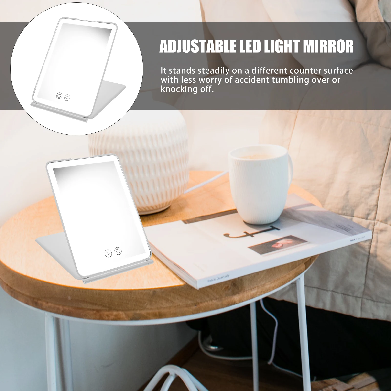 Beleuchteter, zusammenklappbarer Make-up-LED-Schreibtischspiegel, hochauflösender tragbarer Tischspiegel, praktische Kosmetik für den Haushalt