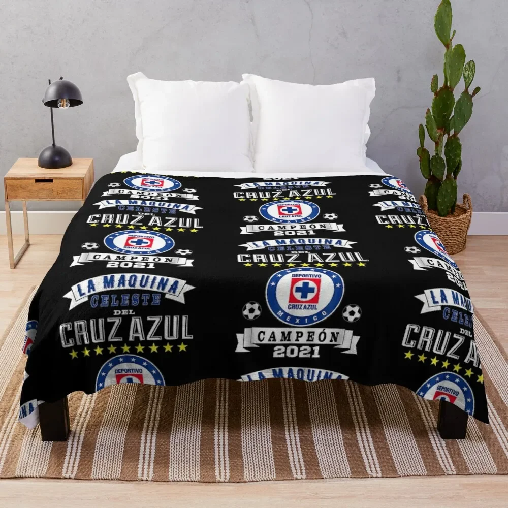 

Cruz-Azul Campeon 2021 Futbol Mexicano La Maquina Celeste Throw Blanket Moving Dorm Room Essentials Blankets