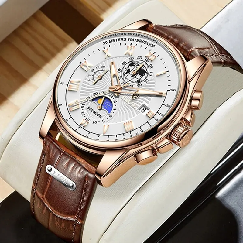 LIGE Casual Sport Watches for Men Top Brand Luxury Military Leather Wrist Watch Man Clock Fashion Chronograph Wristwatch