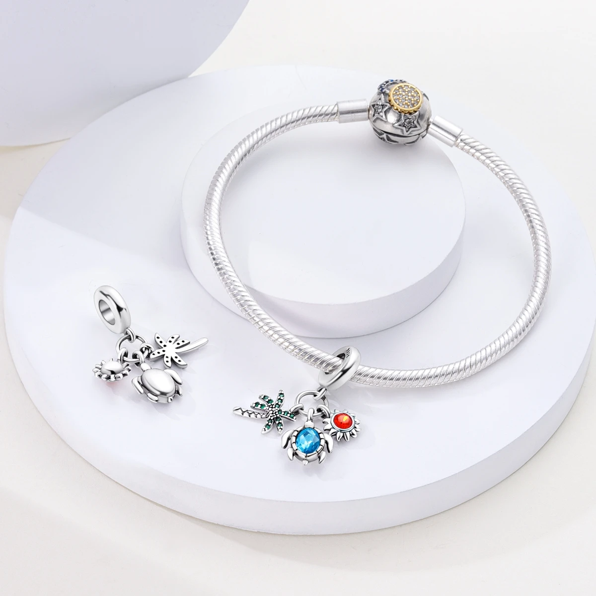 Colgante de Plata de Ley 925 con forma de árbol de coco y Tortuga, abalorio compatible con pulseras Pandora originales, S925, regalo de joyería artesanal