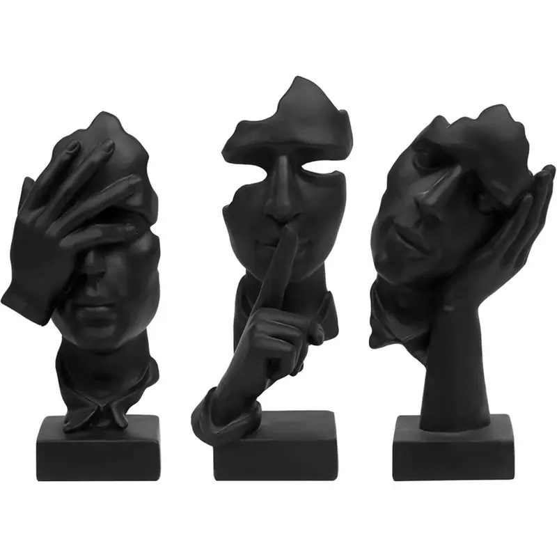 【Big Deal】Black Resin Crafts 1 Set/3Pcs Abstract Character Ornament Home Desktop Wine Cabinet Porch Decoration