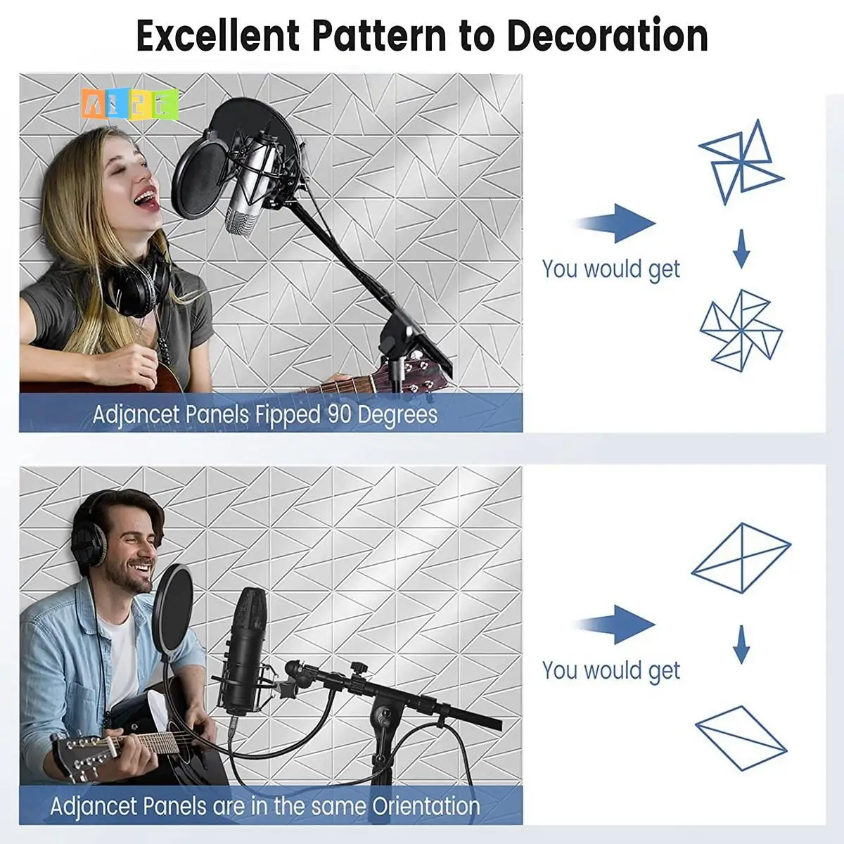

A12E-12Pack Acoustic Foam Panels Sound Panels High Density With Self-Adhesive, 12X 12X 0.4Inch White
