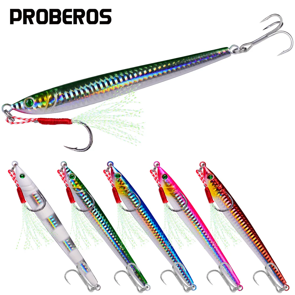 PROBEROS 5 stücke Metall Jig Angeln Lockt 7g 10g 14g 17g 21g 28g 40g 60g Guss Haken 3D Laser Künstliche Swimbait Meer Angelgerät