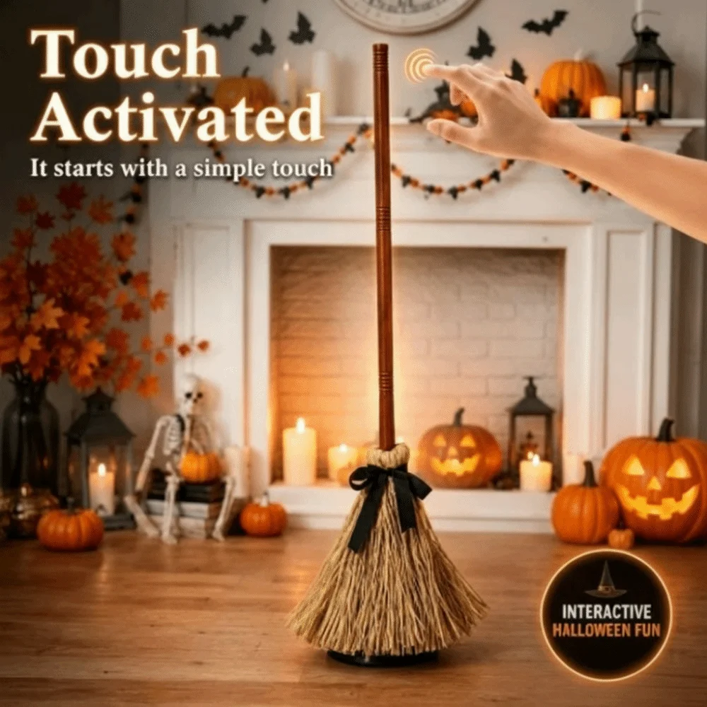 Sound Activated Witch Broom Electric Rotating Moving Broomstick Floating Broomstick Spooky Sounds Plastic Witch Broomstick