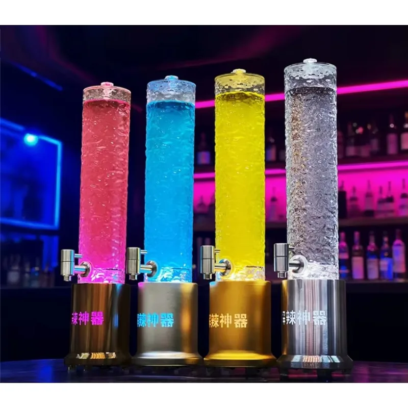 2L Ice-Patterned LED Beer Tower, Luminous Juice Dispenser for Bar Restaurant, Colorful Light Up Drink Dispenser for Party KTV