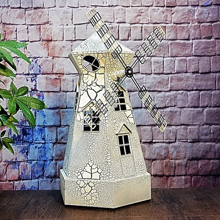 Vintage Iron Dutch Windmill Model Ornament Retro Large Windmill Photo Prop Handmade Craft for Home Garden Decor Antique Rustic