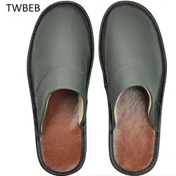 Cow Leather Slippers Men Big Sizes Linen Home Male Indoor House for Men's Slippers Women Man Slipper Luxury Soft Flat Shoes