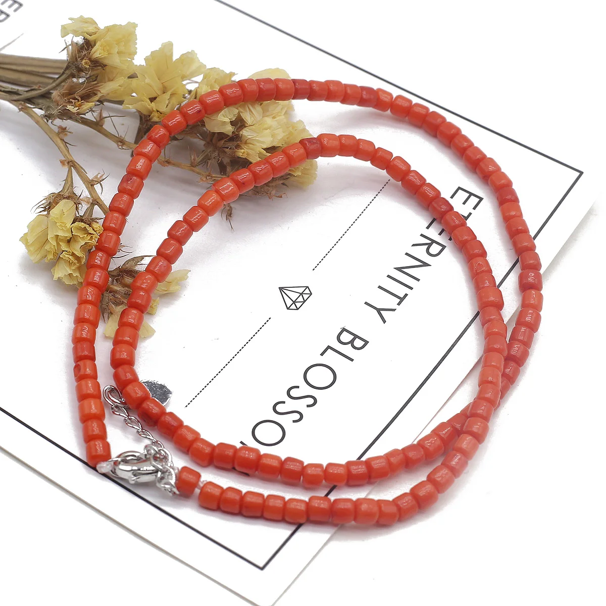 1string Coral Necklace Red Rounded Square Beads Charming Women Girls Jewelry Accessories Daily Party Gifts