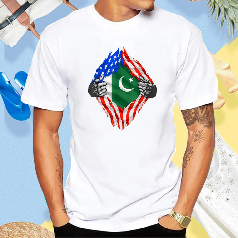 Women Fashion Pakistan - Pakistan-Amerika-Flaggen-Grafik Bedrucktes T-Shirt mit pakistanischem Stolz,