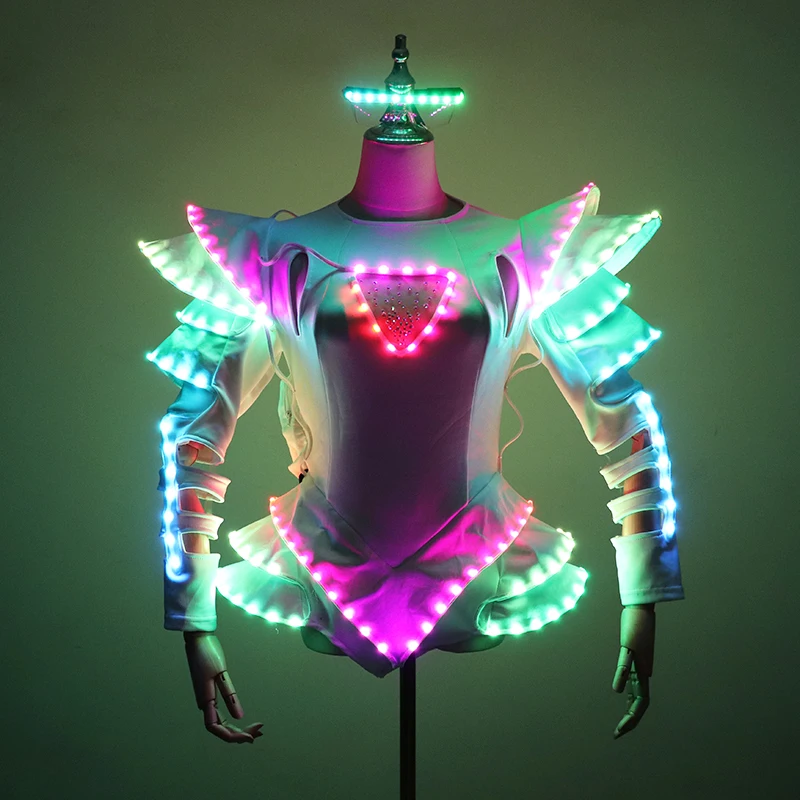 Full Color LED Costume Light Up Luminous Clothes Ballet Tutu LED Dress Women Ballroom Dance Party Glowing Clothing