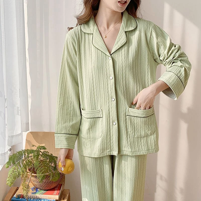 

Весенние хлопковые пижамные комплекты с длинными рукавами для женщин, корейская свободная одежда для сна, костюм, пижама, домашняя одежда Femme Pijama Mujer, домашняя одежда