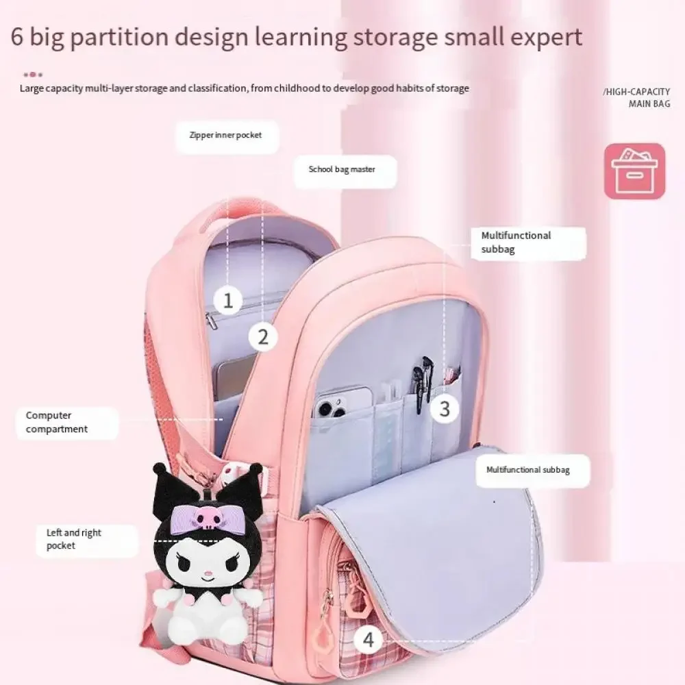 Школьный портфель Sanrio Cinnamoroll, мультяшный рюкзак Kuromi, легкая вместительная Детская сумка для снижения нагрузки, школьные принадлежности