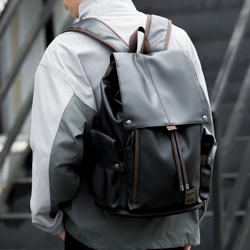 Men Leather Backpack Travel Multi Male Mochila Fashion Large Capacity  For Boy 15.6\