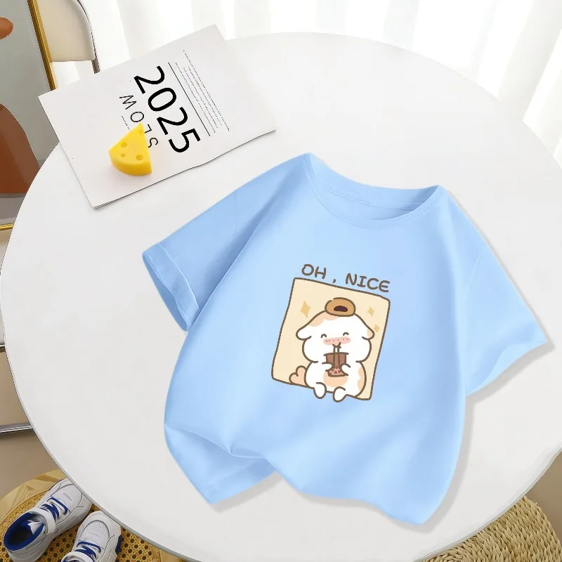 Camiseta Infantil con Estampado de Dibujos Animados de Perrito de Té con Leche, Nueva, Personalizada, para Padres e Hijos, Cuello Redondo, Informal, para Uso Diario