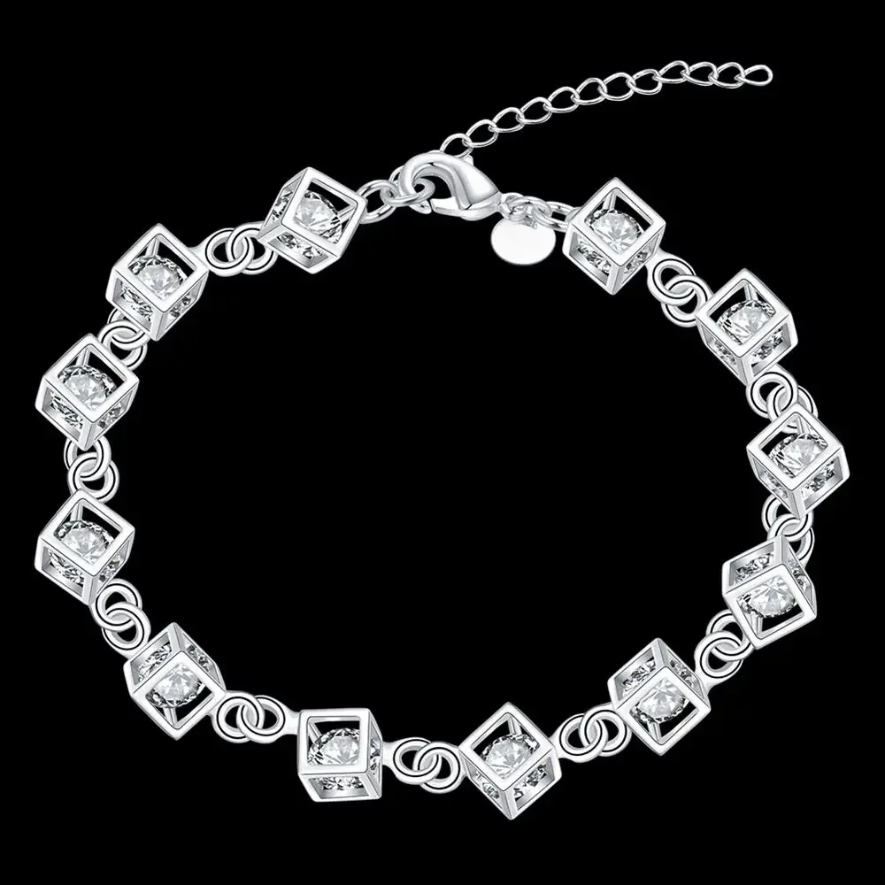 925 sterling silver Shining crystal lattice chain Bracelet for woman Popular fine Luxury jewelry Wedding party Holiday gift