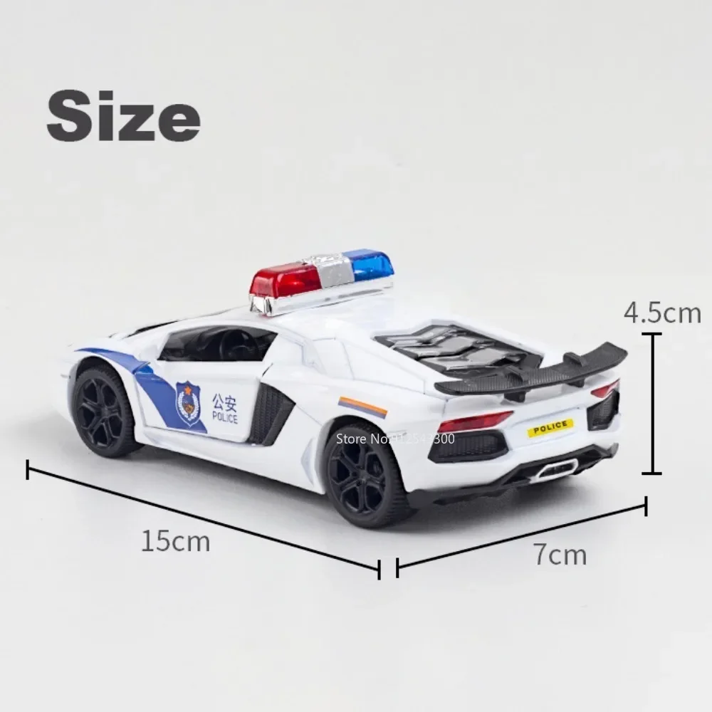 1:32 Schaal Lambor LP740 Politieauto Speelgoed Model Simulatie Diecast Deuren Geopend Pull Back Legering Modellen Kinderen Speelgoed Collectie Geschenken