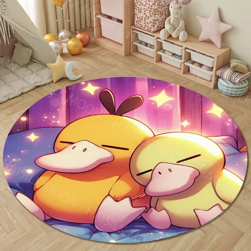 Cute Pokémon Psyduck Round Rugs for Bedroom Area Floor Mats for Kids Room Household Bath Chair Mat Carpet Living Room Home Decor