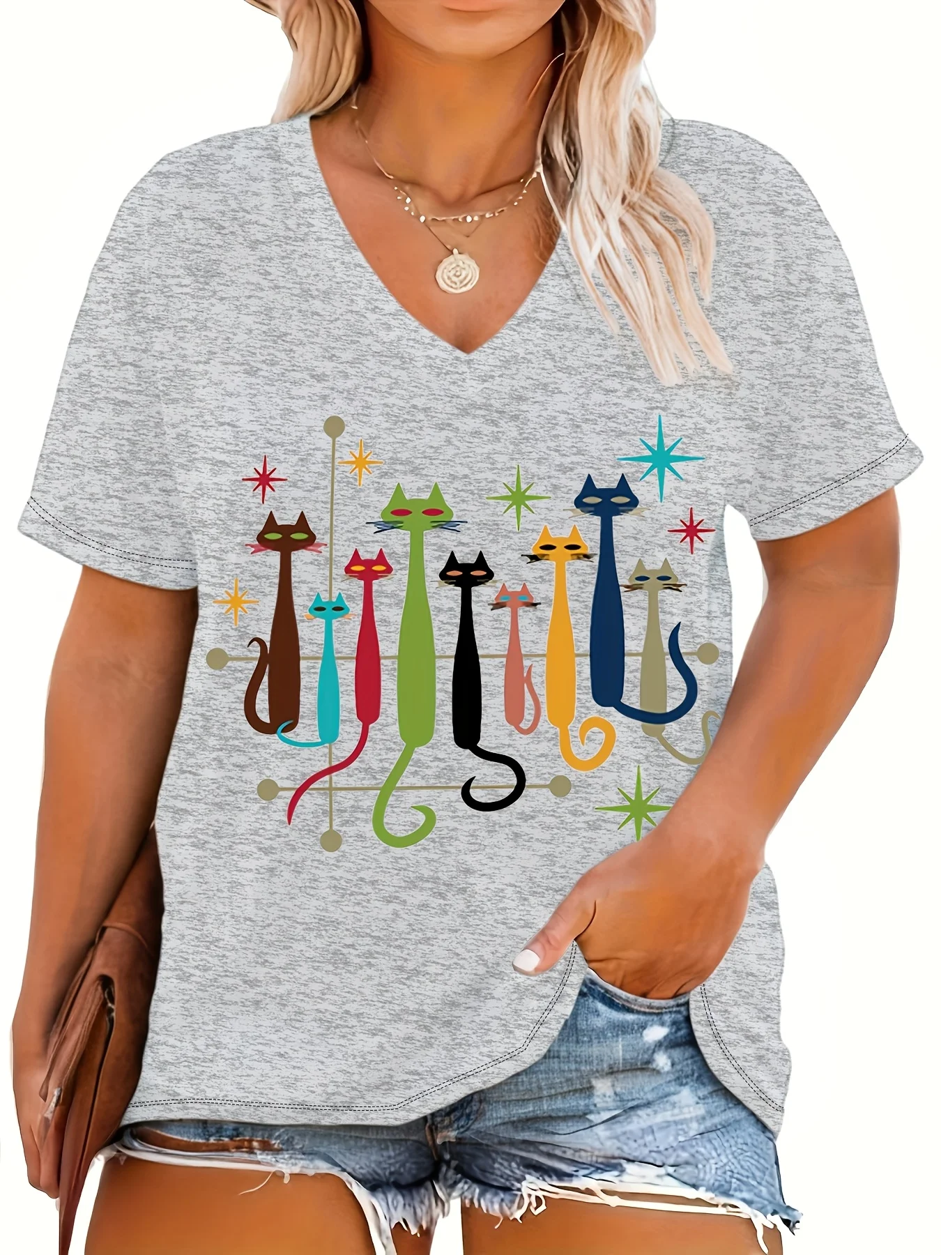 

Женская футболка большого размера с v-образным вырезом и принтом с коротким рукавом, свободная и повседневная, мягкая, удобная и дышащая, для занятий спортом на открытом воздухе