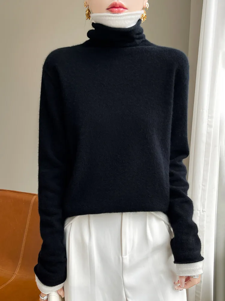 Warm gebreide lange Sve Crew Ne Pullover Damesbasis irt Casual Veelzijdige nep tweedelige trui Woon-werkverkeer Sle Zachte stof