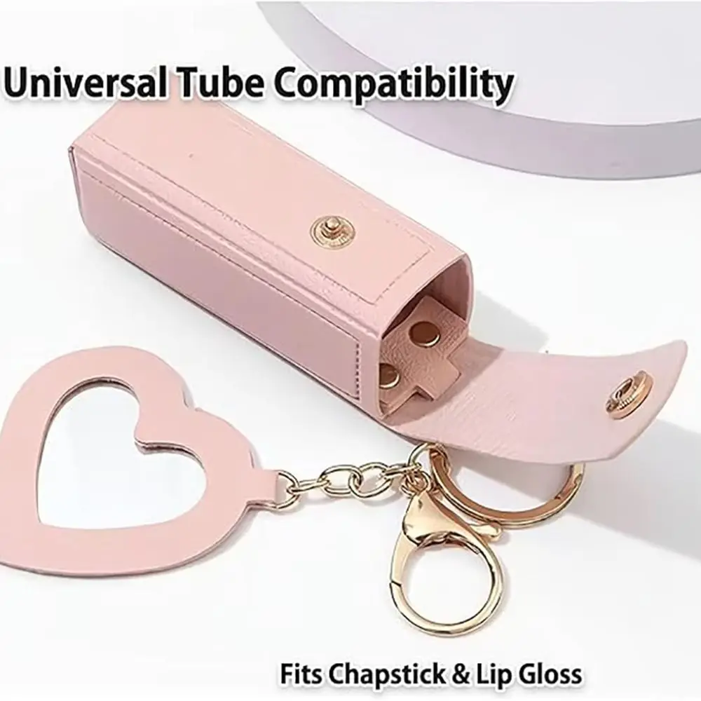 

Portable with Mirror Lipstick Bag PU Leather Compact Lip Oil Keychain Mini Universal Lip Balm Holder Travel