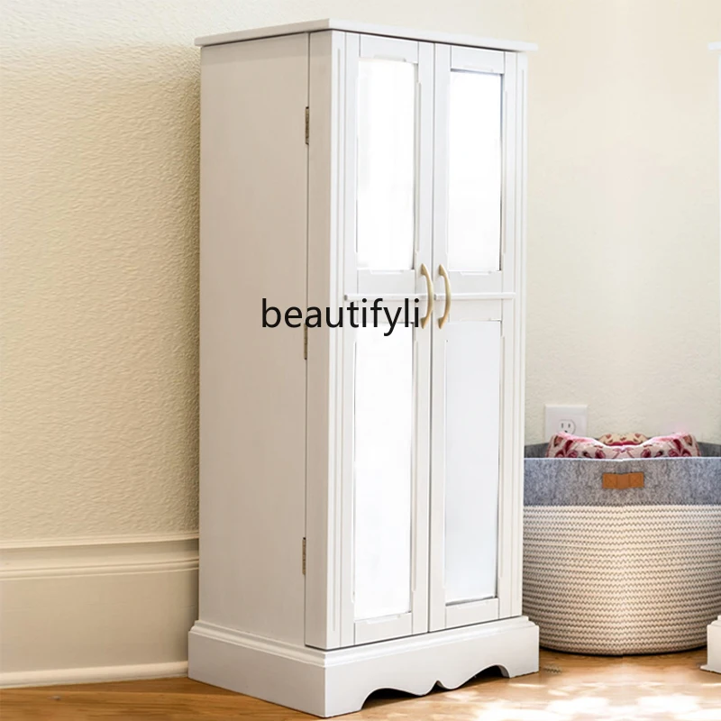 Simple Nordic Style with Mirror Bedroom and Household Jewelry Wardrobe Seven Buckets Cabinet Light Luxury Solid Wood