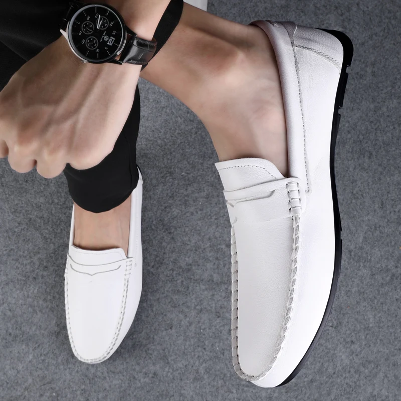 

Mens White Loafers Leather Shoes Men Casual Boat Shoes Mens Fashion Shoes Man Sneakers Style Loafer Masculino Moccasins Men