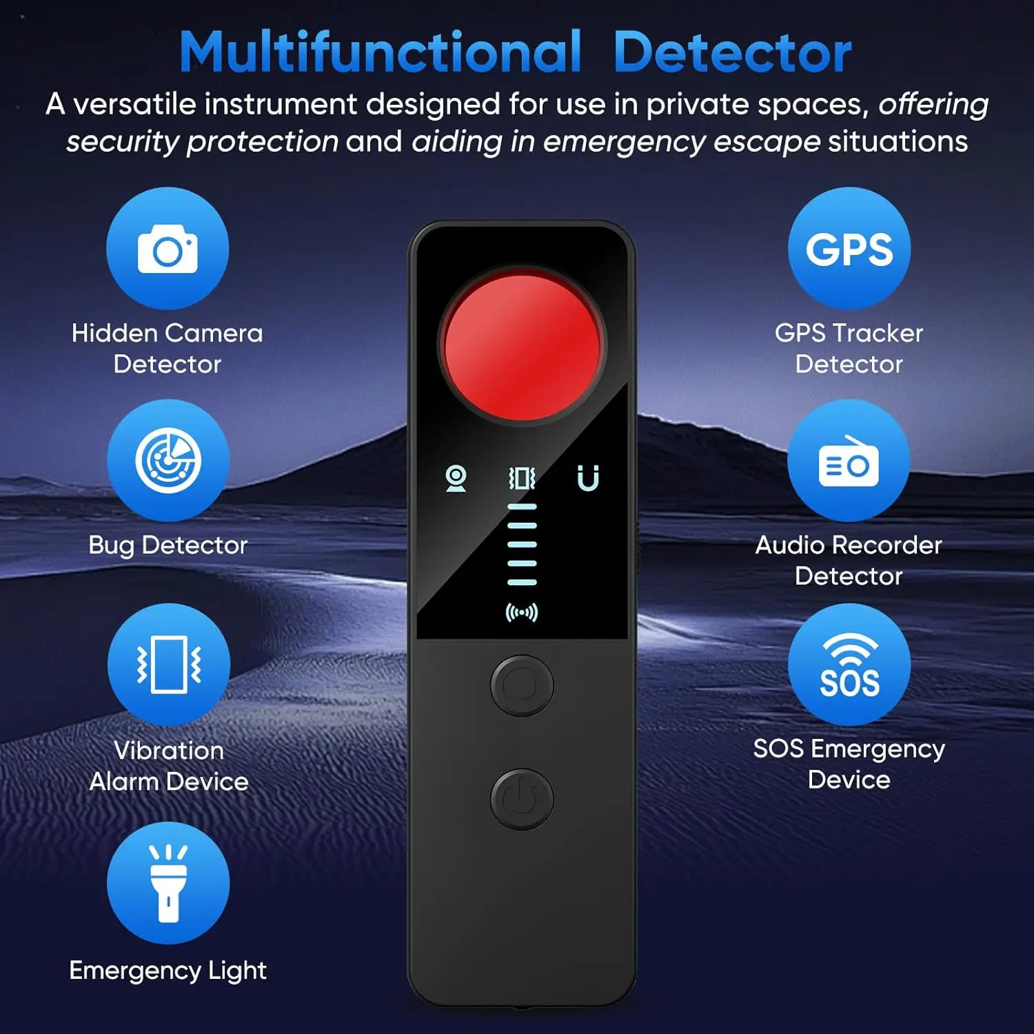 

Portable 5-in-1 Anti-Spy Detector， GPS/Camera/Wifi Bluetooth Finder, Anti-Eavesdropping, Anti-Theft Alarm for Hotel Car Travel