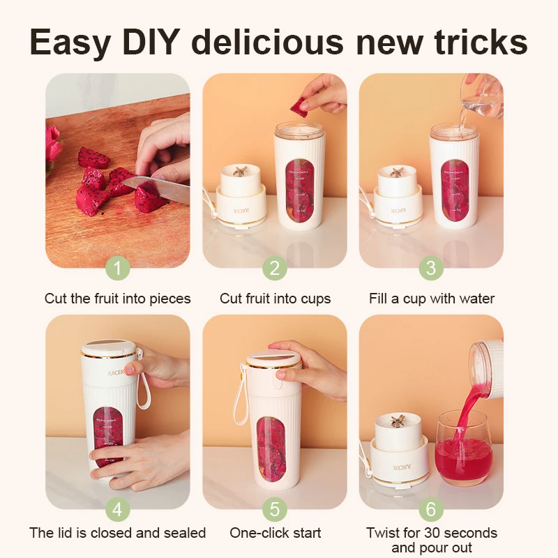 340ml Juicer Household Small Portable Fruit Juice Cup Rechargeable Lcd Display Electric Juicer 14 Blades Outdoor Travel