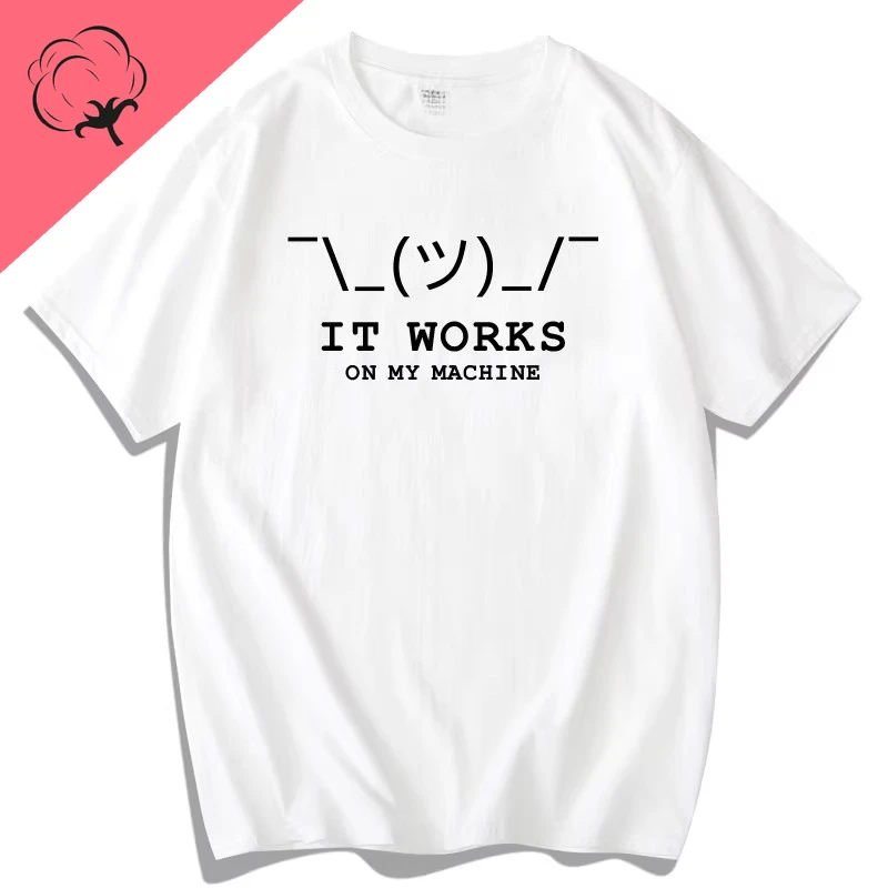 A Spoof of A Programmer, IT Developer, Writing Code, PC Programming, Coding, Shrubbing Shoulders, Helpless Emoji, Pure Cotton T