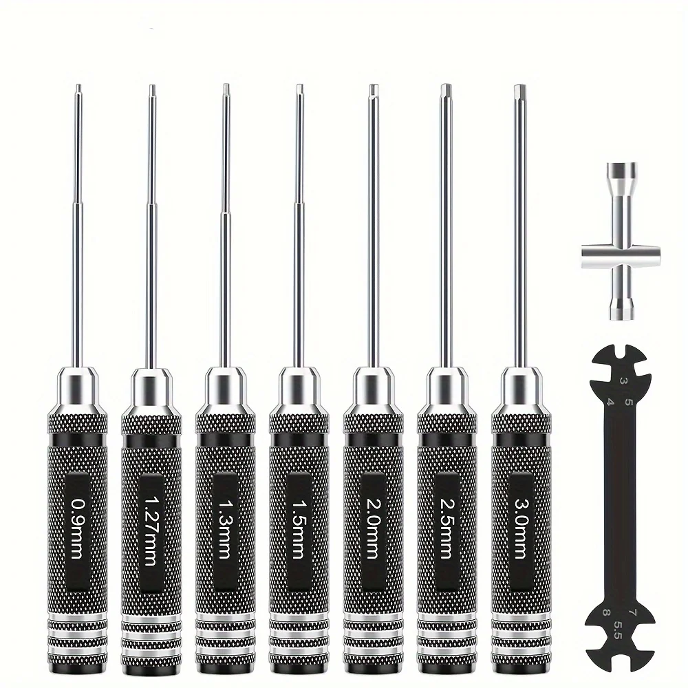 

GLOBACT 7Pcs Hex Screwdriver Set 0.9mm 1.27mm 1.3mm 1.5mm 2.0mm 2.5mm 3.0mm RC Tool Kit for 1/24 1/18 1/10 RC Car Airplane Boat