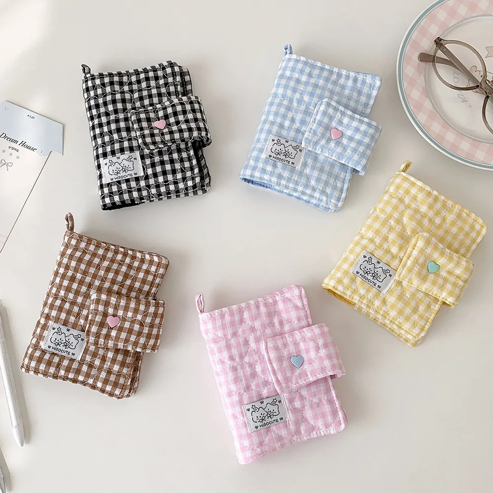 M5 Plaid Fabric Mini Binder Snap Loose Leaf Notebook 3 Inch Photocard Album Card Binder Portable Photo Storage Organizer