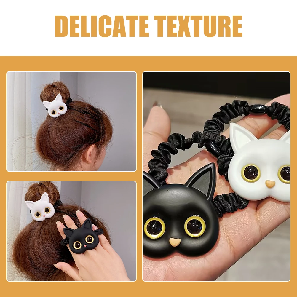 

6pcs Small Cat Ties Black White Accessories Ponytail Holders Rubber Bands Ropes Hair Rings Stylish Buns Weddings Parties