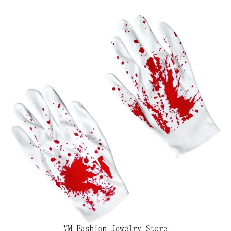 D0UB قطعة جوارب الفخذ العليا الدموية المخيفة طول الكوع قفازات تأثيري زي الهالوين دعائم بقع الدم للنساء والرجال #5