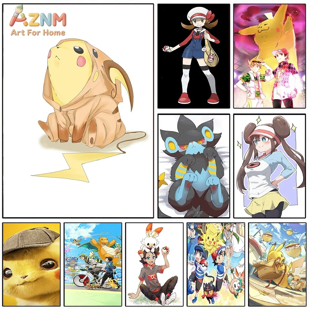 AZNM-Póster artístico de lona sin marco para dormitorio, diseño de Anime Pokemon, Pikachu, Luxray, Rosa, Detective Pikachu, Charizard