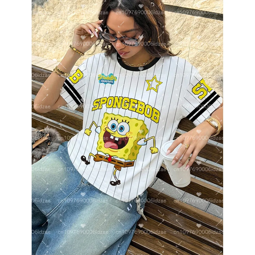 SpongeBob SquarePants Printed Women's T-shirt Summer Fashion High Quality Short Sleeve Casual Daily Sports Round Neck Hoodie