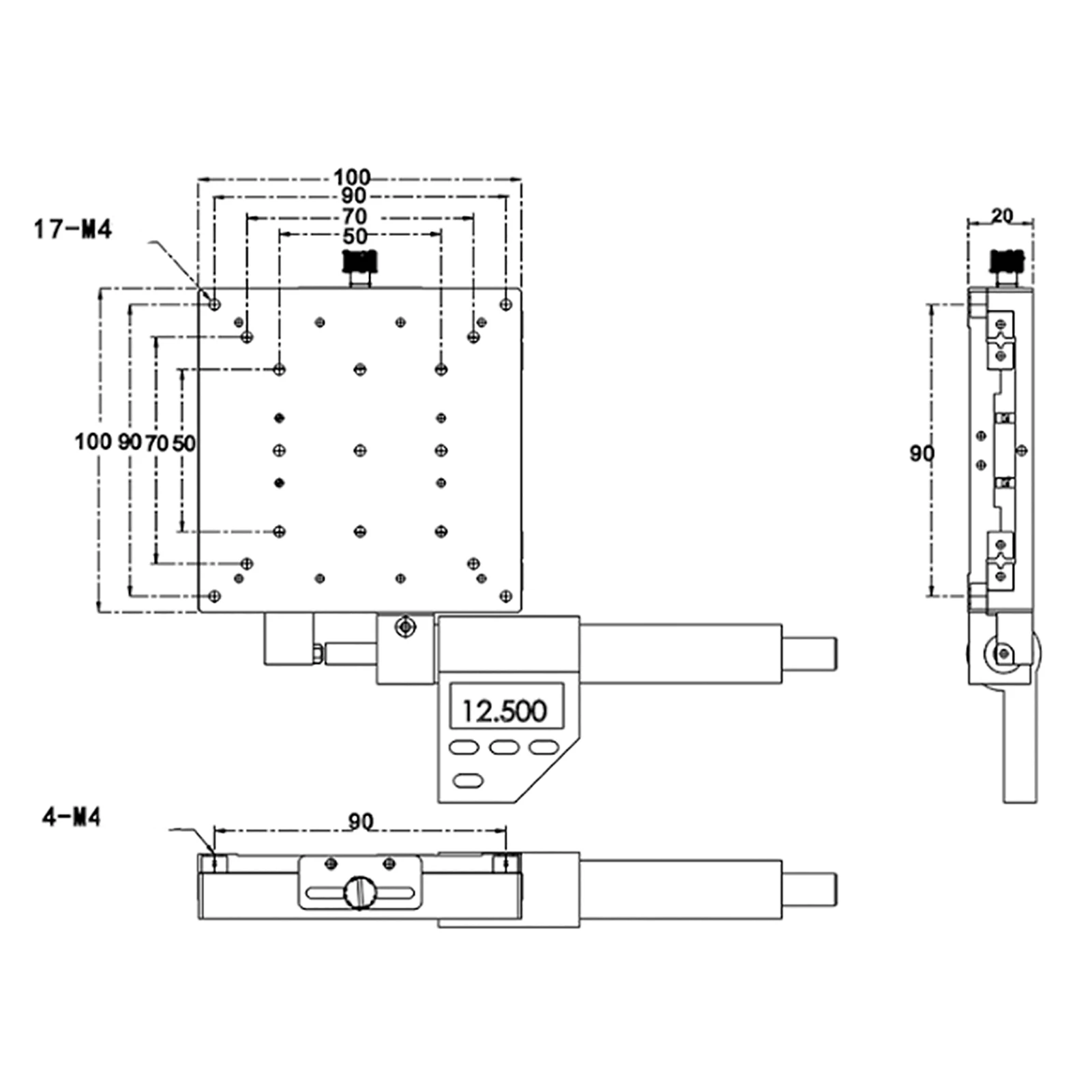 Micrómetro de etapa de traducción lineal SEMX100-AS, micrómetro de escenario con pantalla Digital de 100x100mm y 0,001mm