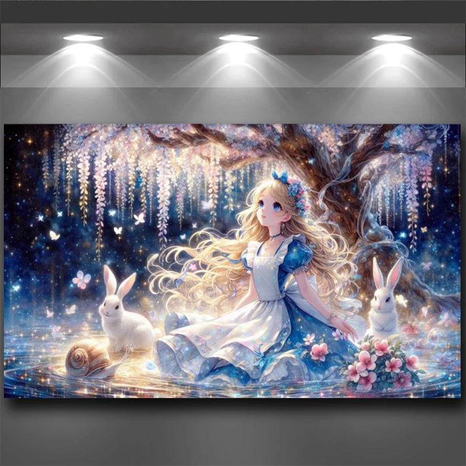 Dream Forest Princess Rabbit Large Size DIY Diamond Art Painting Mosaic Full Square round Diamonds pictures Cartoon Home Decor