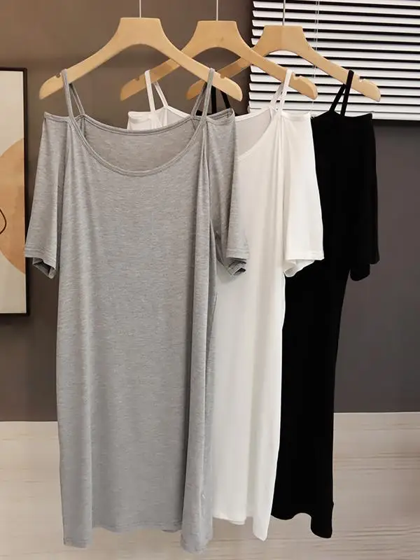 

plus Size Women's Casual Mid-Length Short-Sleeve T-Shirt Dress Sexy Summer Sleepwear Trendy A-Line Skirt Korean Style Loose Fit