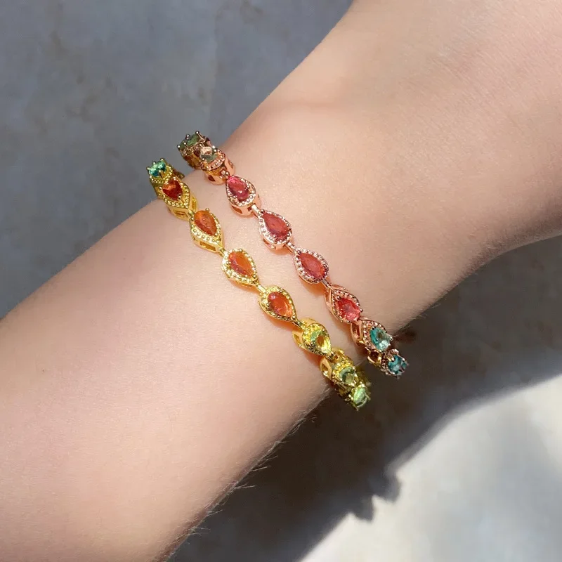 

MDL Moissanite Style Exotic Colored Gemstones 18k Gold Plated Bracelet Temperament Vintage Design Topaz Matching Bracelet