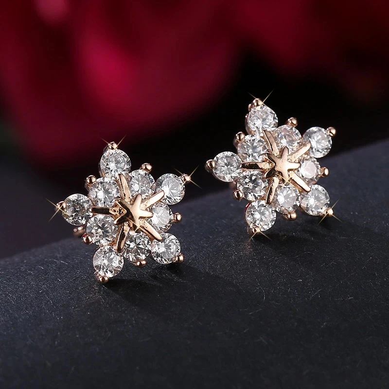 Fashion Studded Crystal Earrings Women's Simple and Small Crystal Super Flash Snowflake Star Earrings Earrings Ear Jewelry